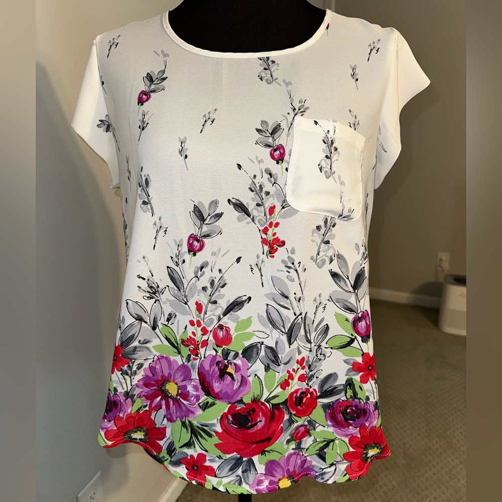 Lily White Pink and Red Boxy Blouse